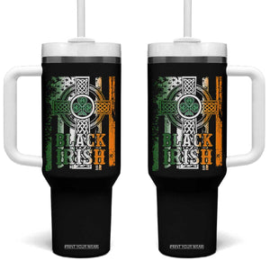 St Patrick's Day Black Irish Tumbler With Handle Vintage American Flag Celtic Cross TS11 One Size: 40 oz Black Print Your Wear
