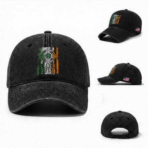 St Patrick's Day Black Irish Washed Cotton Baseball Cap Vintage American Flag Celtic Cross TS11 Washed Cap Universal Fit Black Print Your Wear