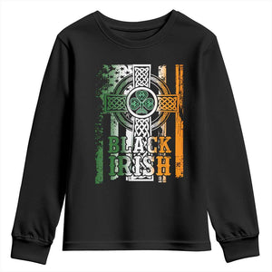 St Patrick's Day Black Irish Youth Sweatshirt Vintage American Flag Celtic Cross TS11 Black Print Your Wear