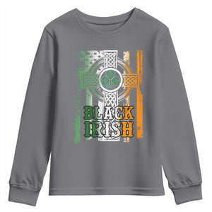 St Patrick's Day Black Irish Youth Sweatshirt Vintage American Flag Celtic Cross TS11 Charcoal Print Your Wear