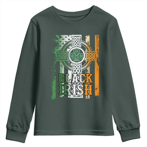 St Patrick's Day Black Irish Youth Sweatshirt Vintage American Flag Celtic Cross TS11 Dark Forest Green Print Your Wear