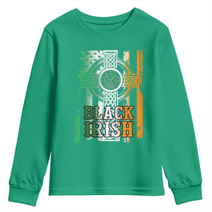 St Patrick's Day Black Irish Youth Sweatshirt Vintage American Flag Celtic Cross TS11 Irish Green Print Your Wear