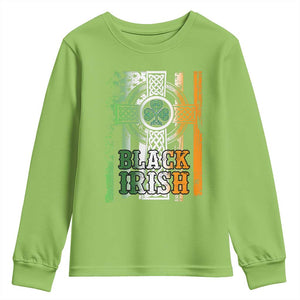 St Patrick's Day Black Irish Youth Sweatshirt Vintage American Flag Celtic Cross TS11 Lime Print Your Wear