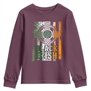 St Patrick's Day Black Irish Youth Sweatshirt Vintage American Flag Celtic Cross TS11 Maroon Print Your Wear
