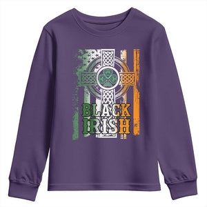 St Patrick's Day Black Irish Youth Sweatshirt Vintage American Flag Celtic Cross TS11 Purple Print Your Wear