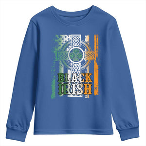 St Patrick's Day Black Irish Youth Sweatshirt Vintage American Flag Celtic Cross TS11 Royal Blue Print Your Wear