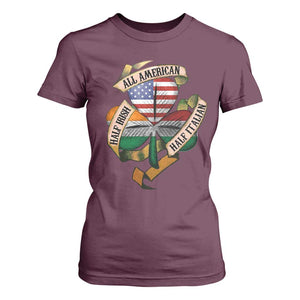 Half Irish Half Italian All American T Shirt For Women Vintage Flag Shamrock Heritage TS11 Maroon Print Your Wear
