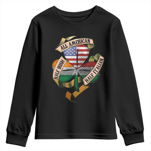 Half Irish Half Italian All American Youth Sweatshirt Vintage Flag Shamrock Heritage TS11 Black Print Your Wear
