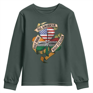 Half Irish Half Italian All American Youth Sweatshirt Vintage Flag Shamrock Heritage TS11 Dark Forest Green Print Your Wear