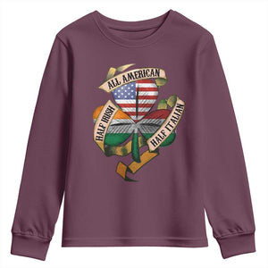Half Irish Half Italian All American Youth Sweatshirt Vintage Flag Shamrock Heritage TS11 Maroon Print Your Wear