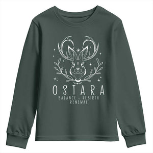 Ostara Pagan Eostre Easter Day Youth Sweatshirt Balance Rebirth Renewal Bunny TS11 Dark Forest Green Print Your Wear
