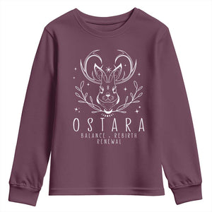 Ostara Pagan Eostre Easter Day Youth Sweatshirt Balance Rebirth Renewal Bunny TS11 Maroon Print Your Wear