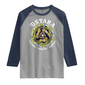 Ostara Balance Rebirth Renewal Raglan Shirt Ostara Pagan Eostre Easter Day Three Hares TS11 Sport Gray Navy Print Your Wear