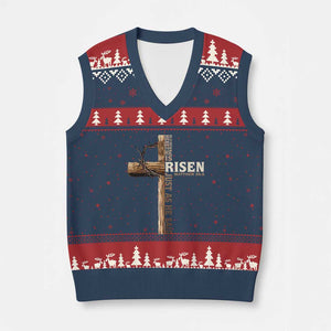 He Is Not Here For He Is Risen Just As He Said V-Neck Knit Sweater Vest Christian Easter Day Religious Bible Verse Cross TS11 Navy Red Print Your Wear