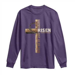 He Is Not Here For He Is Risen Just As He Said Long Sleeve Shirt Christian Easter Day Religious Bible Verse Cross TS11 Purple Print Your Wear
