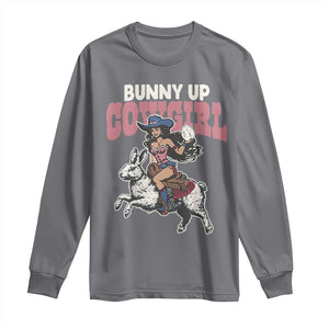 Funny Easter Day Western Long Sleeve Shirt Bunny Up Cowgirl Country Bunny TS11 Charcoal Print Your Wear