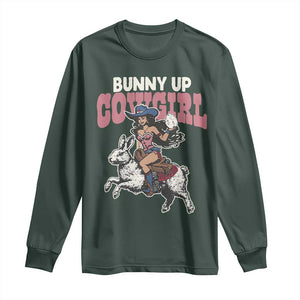 Funny Easter Day Western Long Sleeve Shirt Bunny Up Cowgirl Country Bunny TS11 Dark Forest Green Print Your Wear