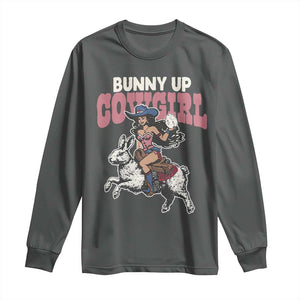 Funny Easter Day Western Long Sleeve Shirt Bunny Up Cowgirl Country Bunny TS11 Dark Heather Print Your Wear