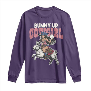 Funny Easter Day Western Long Sleeve Shirt Bunny Up Cowgirl Country Bunny TS11 Purple Print Your Wear
