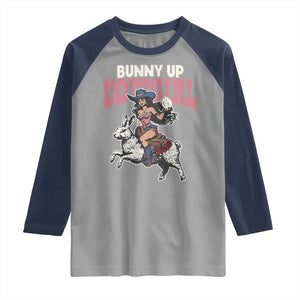 Funny Easter Day Western Raglan Shirt Bunny Up Cowgirl Country Bunny TS11 Sport Gray Navy Print Your Wear