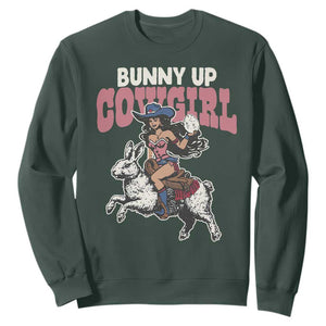 Funny Easter Day Western Sweatshirt Bunny Up Cowgirl Country Bunny TS11 Dark Forest Green Print Your Wear
