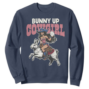 Funny Easter Day Western Sweatshirt Bunny Up Cowgirl Country Bunny TS11 Navy Print Your Wear
