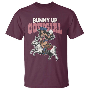 Funny Easter Day Western T Shirt Bunny Up Cowgirl Country Bunny TS11 Maroon Print Your Wear