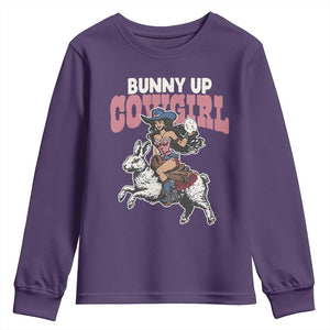 Funny Easter Day Western Youth Sweatshirt Bunny Up Cowgirl Country Bunny TS11 Purple Print Your Wear