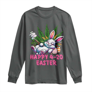 Funny Easter Day Cannabis Weed Long Sleeve Shirt Happy 420 Easter Bunny TS11 Dark Heather Print Your Wear