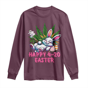 Funny Easter Day Cannabis Weed Long Sleeve Shirt Happy 420 Easter Bunny TS11 Maroon Print Your Wear