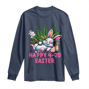Funny Easter Day Cannabis Weed Long Sleeve Shirt Happy 420 Easter Bunny TS11 Navy Print Your Wear