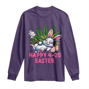 Funny Easter Day Cannabis Weed Long Sleeve Shirt Happy 420 Easter Bunny TS11 Purple Print Your Wear