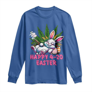 Funny Easter Day Cannabis Weed Long Sleeve Shirt Happy 420 Easter Bunny TS11 Royal Blue Print Your Wear
