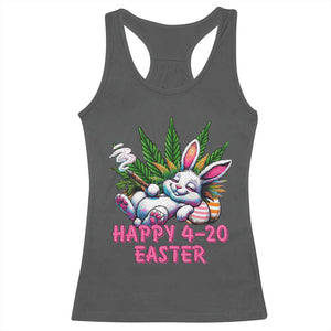 Funny Easter Day Cannabis Weed Racerback Tank Top Happy 420 Easter Bunny TS11 Dark Heather Print Your Wear