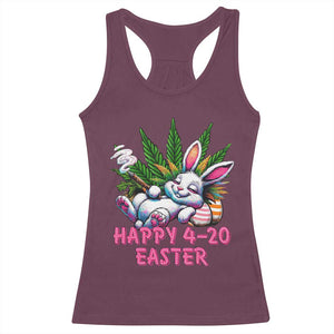 Funny Easter Day Cannabis Weed Racerback Tank Top Happy 420 Easter Bunny TS11 Maroon Print Your Wear