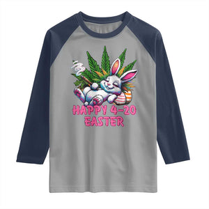 Funny Easter Day Cannabis Weed Raglan Shirt Happy 420 Easter Bunny TS11 Sport Gray Navy Print Your Wear