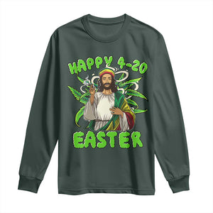 Funny Easter Day Christian Weed Long Sleeve Shirt Happy 420 Easter Jesus Smokes Stoner TS11 Dark Forest Green Print Your Wear