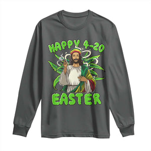 Funny Easter Day Christian Weed Long Sleeve Shirt Happy 420 Easter Jesus Smokes Stoner TS11 Dark Heather Print Your Wear