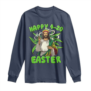 Funny Easter Day Christian Weed Long Sleeve Shirt Happy 420 Easter Jesus Smokes Stoner TS11 Navy Print Your Wear