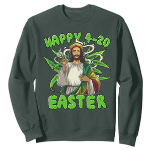 Funny Easter Day Christian Weed Sweatshirt Happy 420 Easter Jesus Smokes Stoner TS11 Dark Forest Green Print Your Wear