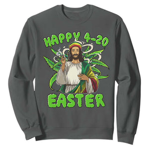 Funny Easter Day Christian Weed Sweatshirt Happy 420 Easter Jesus Smokes Stoner TS11 Dark Heather Print Your Wear