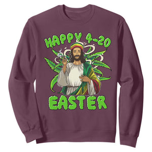 Funny Easter Day Christian Weed Sweatshirt Happy 420 Easter Jesus Smokes Stoner TS11 Maroon Print Your Wear