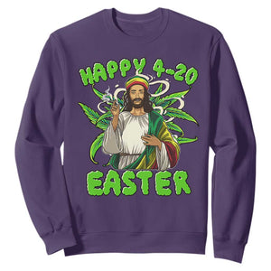 Funny Easter Day Christian Weed Sweatshirt Happy 420 Easter Jesus Smokes Stoner TS11 Purple Print Your Wear