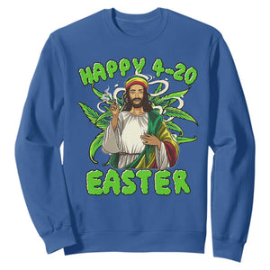 Funny Easter Day Christian Weed Sweatshirt Happy 420 Easter Jesus Smokes Stoner TS11 Royal Blue Print Your Wear