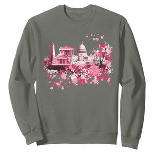 Washington DC Cherry Blossoms Sweatshirt Capitol Building Monuments Memorials Sakura TS11 Military Green Print Your Wear