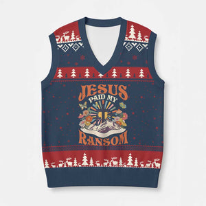 Jesus Paid My Ransom V-Neck Knit Sweater Vest Jesus Christian Faith Good Friday Bible Verse TS11 Navy Red Print Your Wear