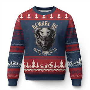 Beware Of False Prophets Ugly Christmas Sweater Christian Sheep Wolf - Print Your Wear