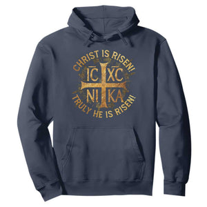 Orthodox Easter Christian Hoodie Christ Is Risen He Is Risen Greek NIKA Cross TS11 Navy Print Your Wear