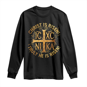 Orthodox Easter Christian Long Sleeve Shirt Christ Is Risen He Is Risen Greek NIKA Cross TS11 Black Print Your Wear