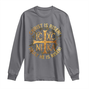 Orthodox Easter Christian Long Sleeve Shirt Christ Is Risen He Is Risen Greek NIKA Cross TS11 Charcoal Print Your Wear